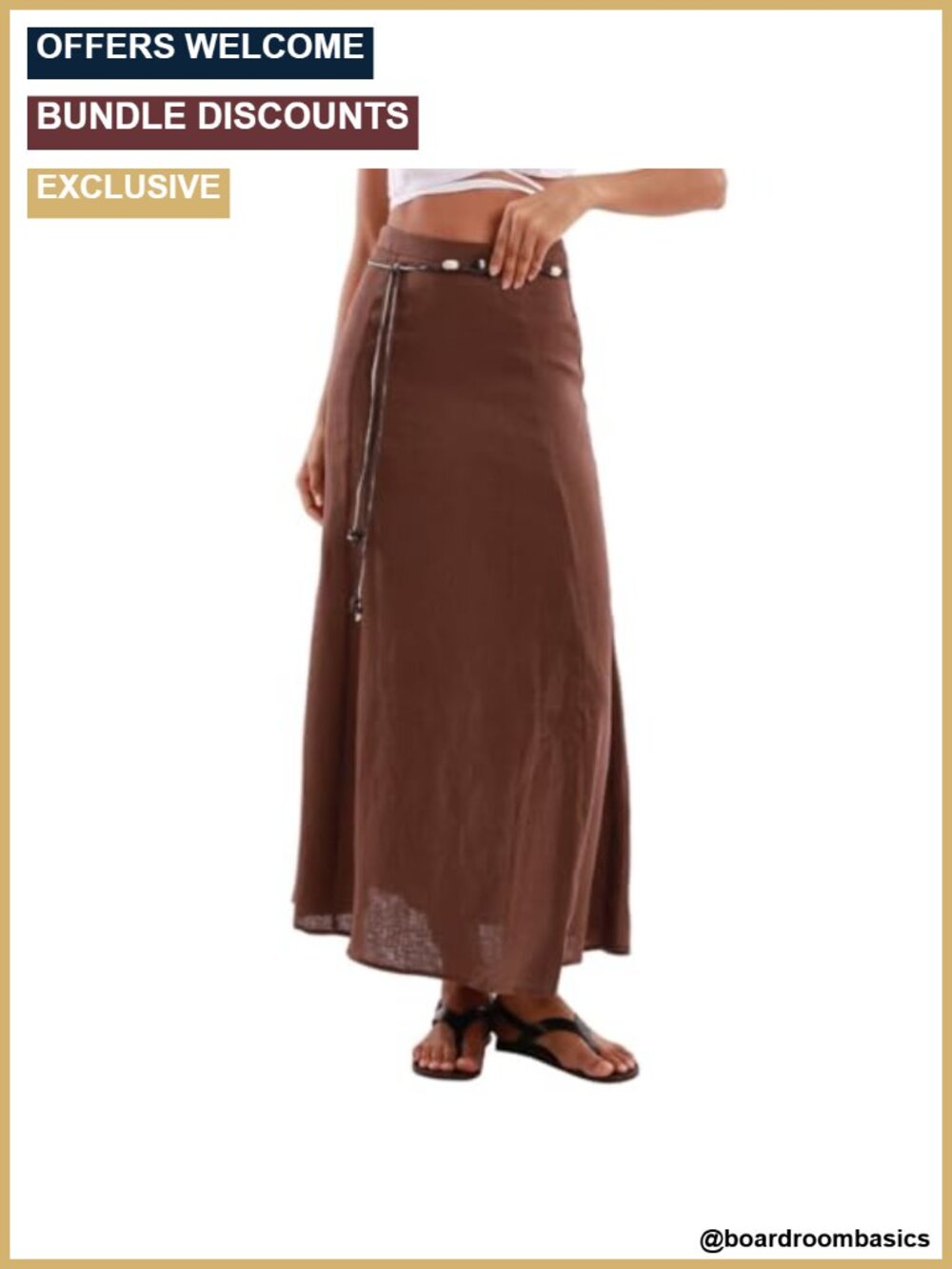 Women's 100% Linen A-Line Maxi Skirt with Removable Belt